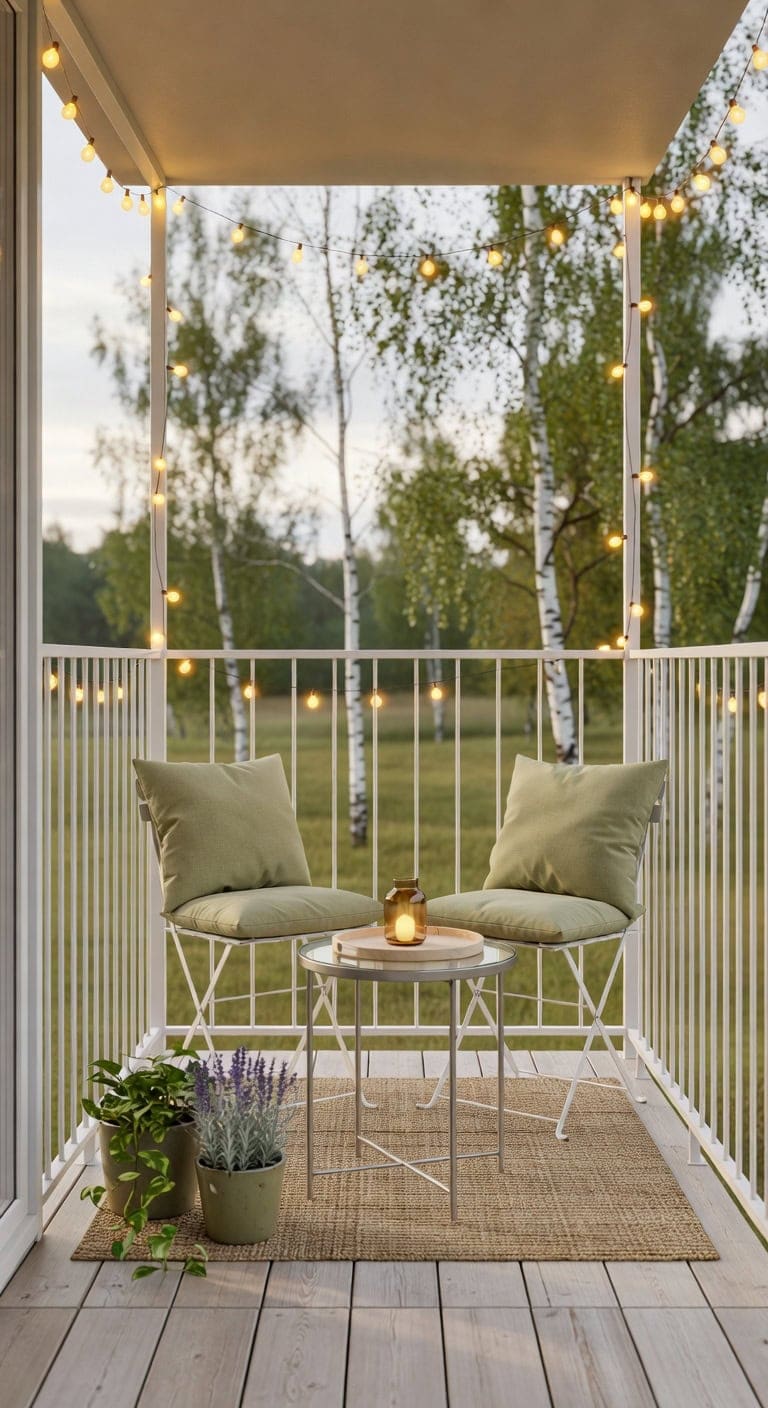 olive and white scandinavian balcony