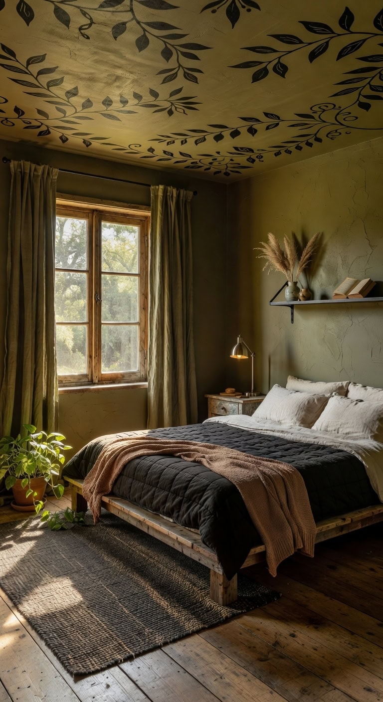 olive green rustic bedroom