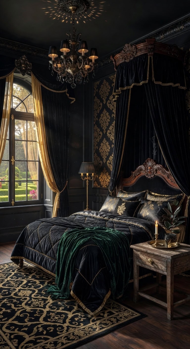 opulent black gold bedroom
