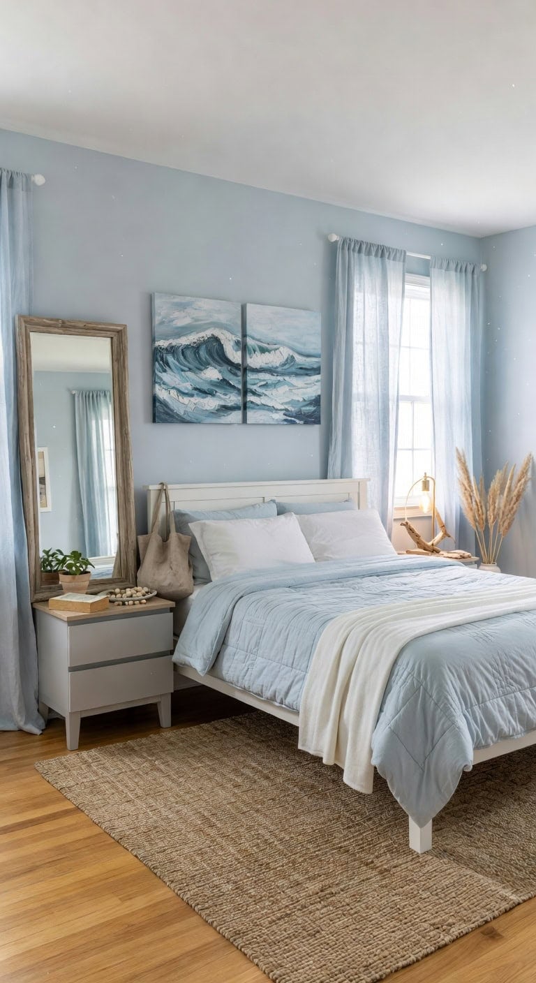 pale blue coastal bedroom