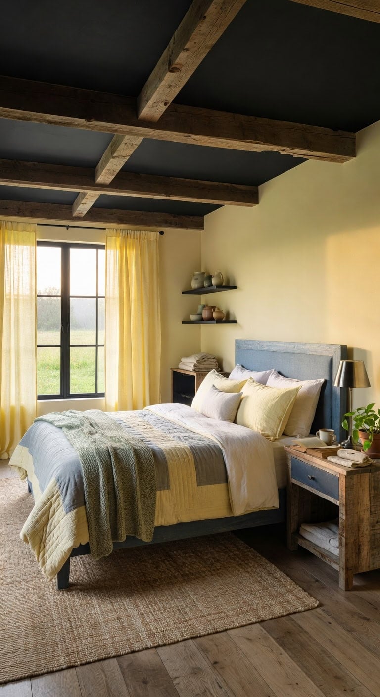 pale yellow farmhouse bedroom