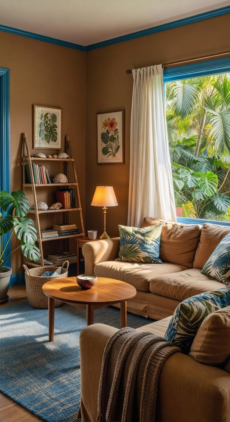 palm leaf tropical rattan retreat