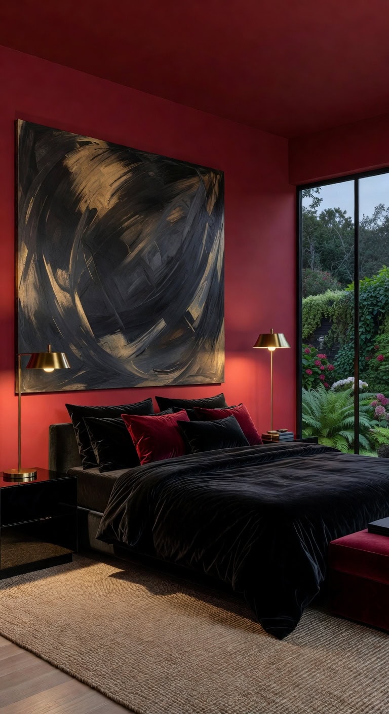 passionate moody red black bedroom