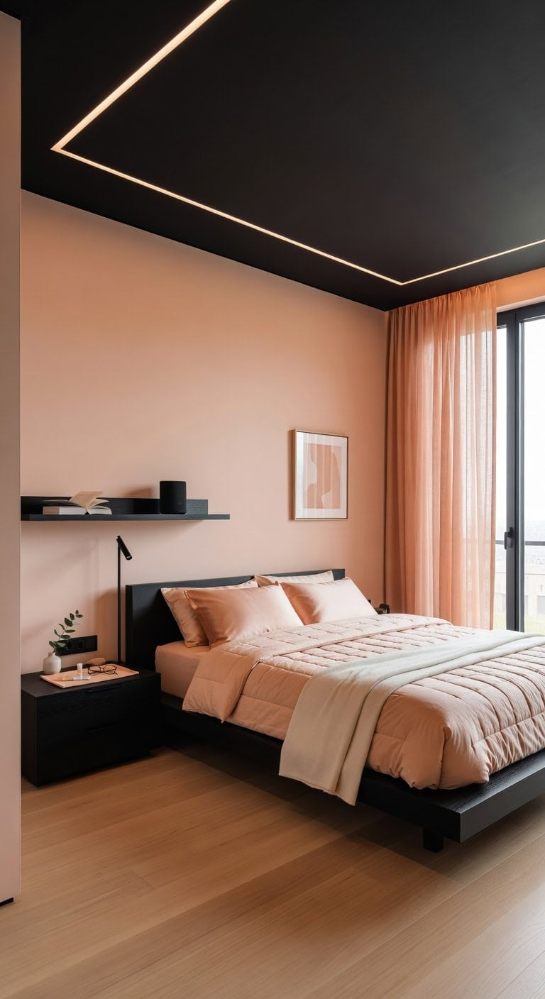 peach black modernist bedroom