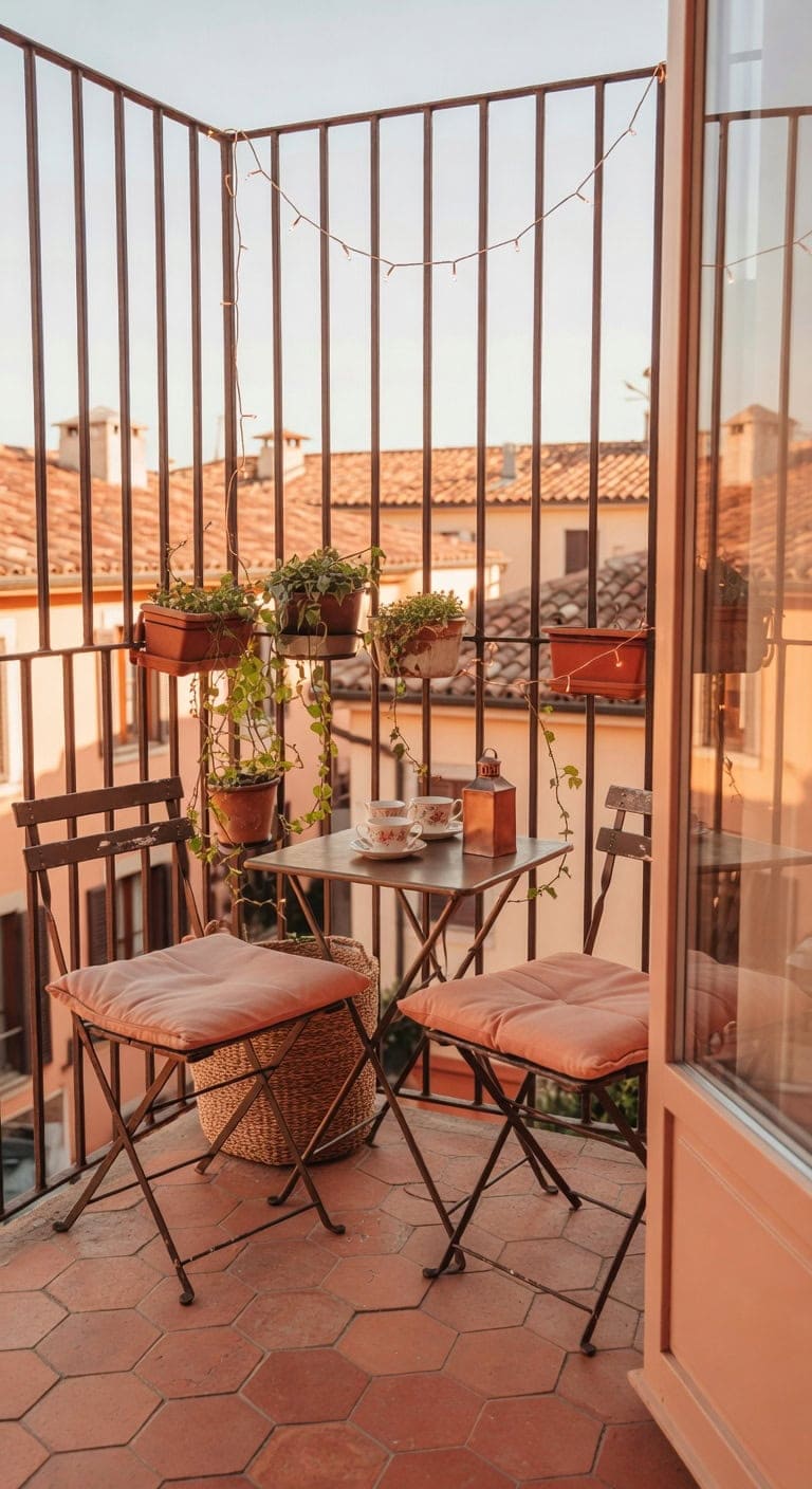 peach toned cozy vintage balcony