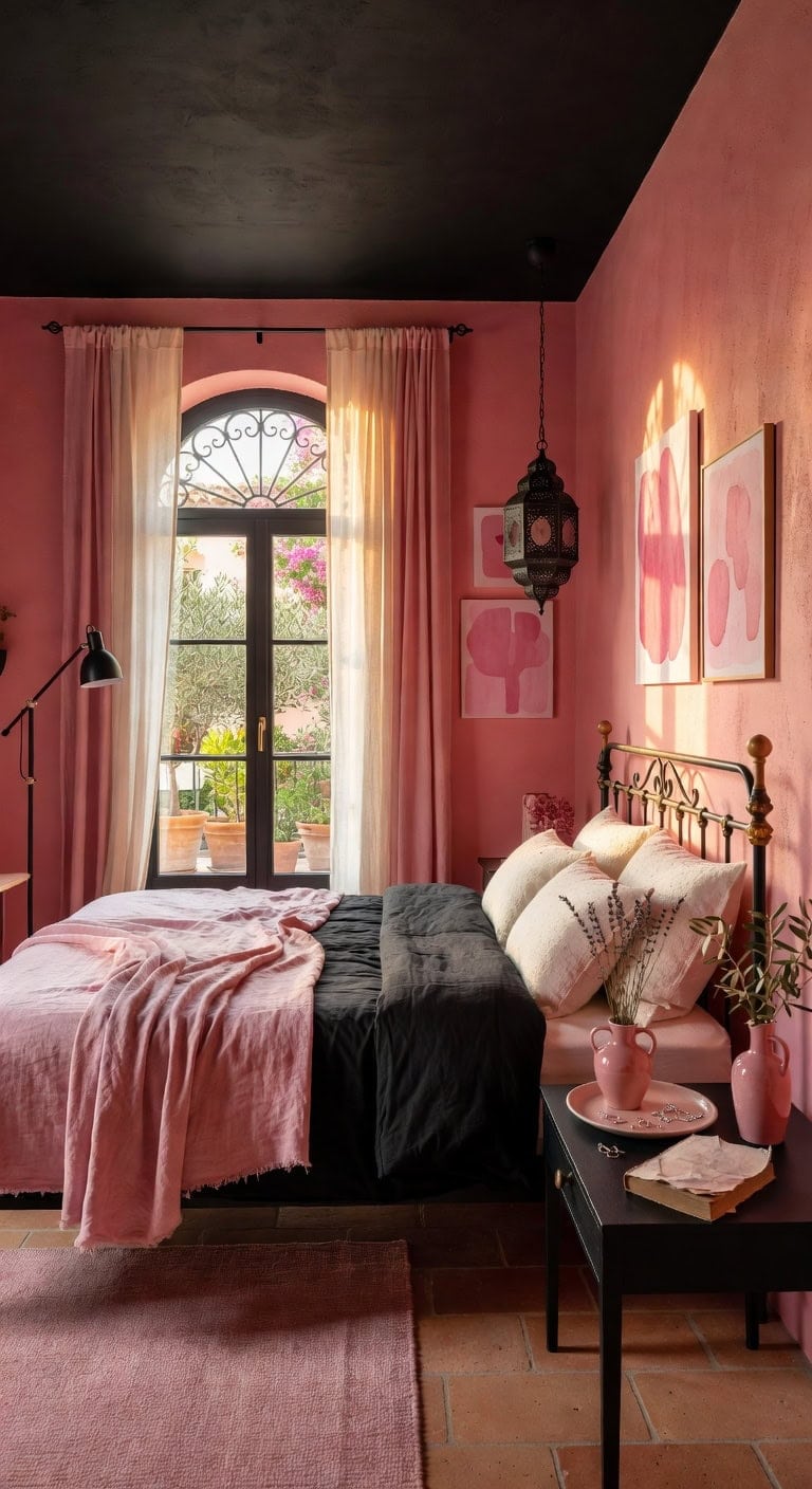 pink terracotta mediterranean bedroom