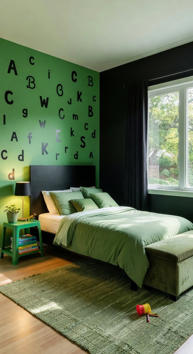 playful green black kids bedroom