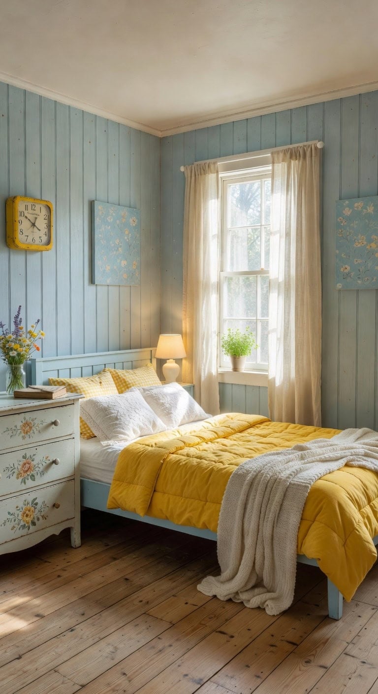 playful pastel cottage bedroom