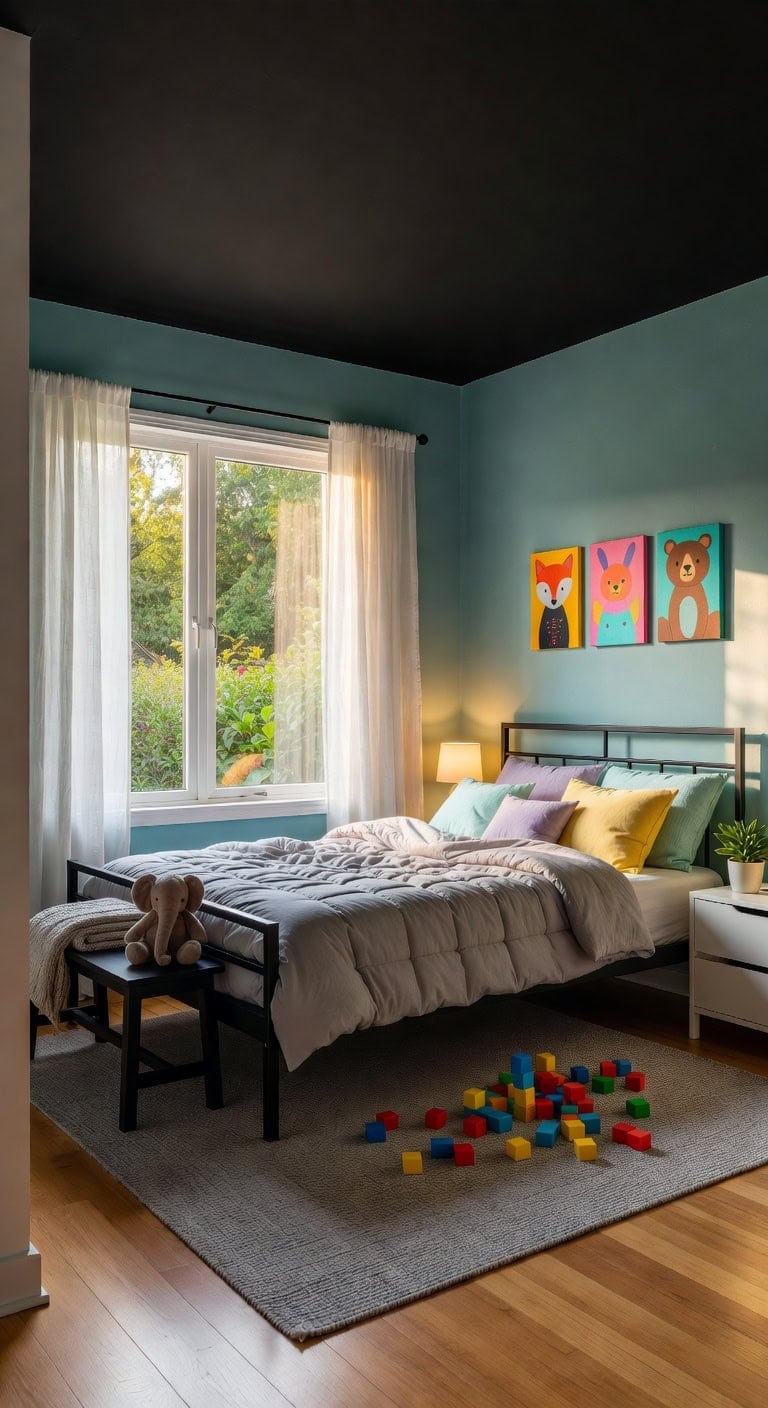 playful teal kids bedroom
