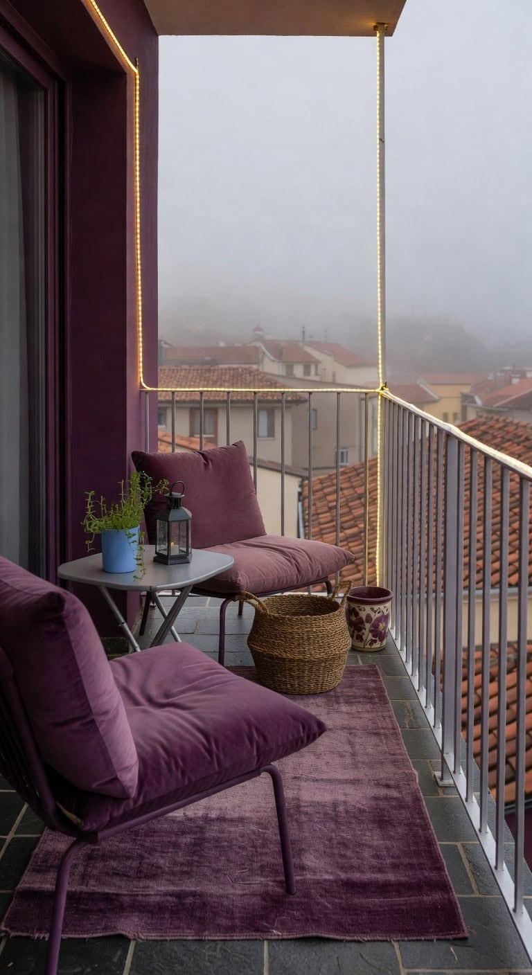 plum accented chic narrow balcony