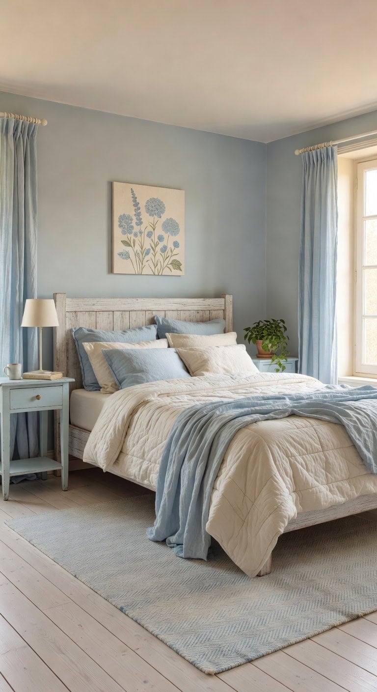 powder blue ivory country bedroom