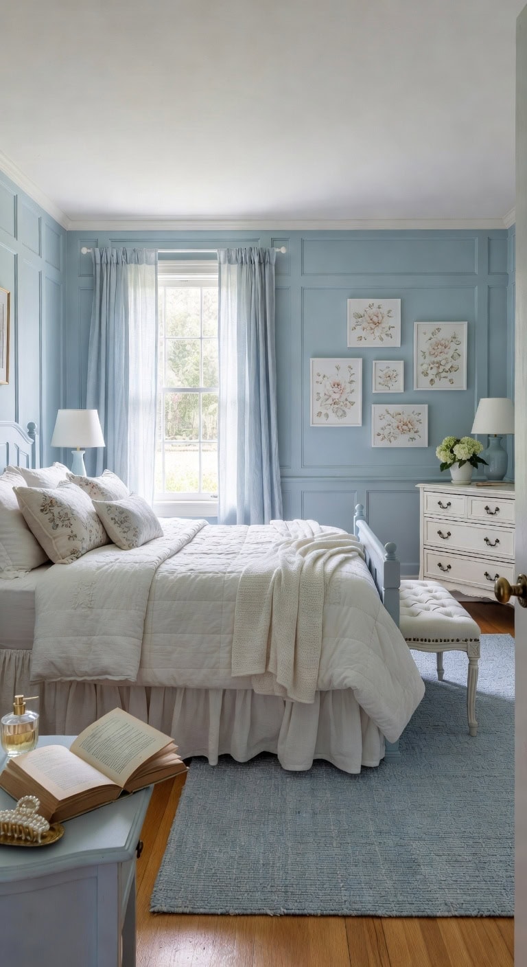 powder blue wainscoting bedroom