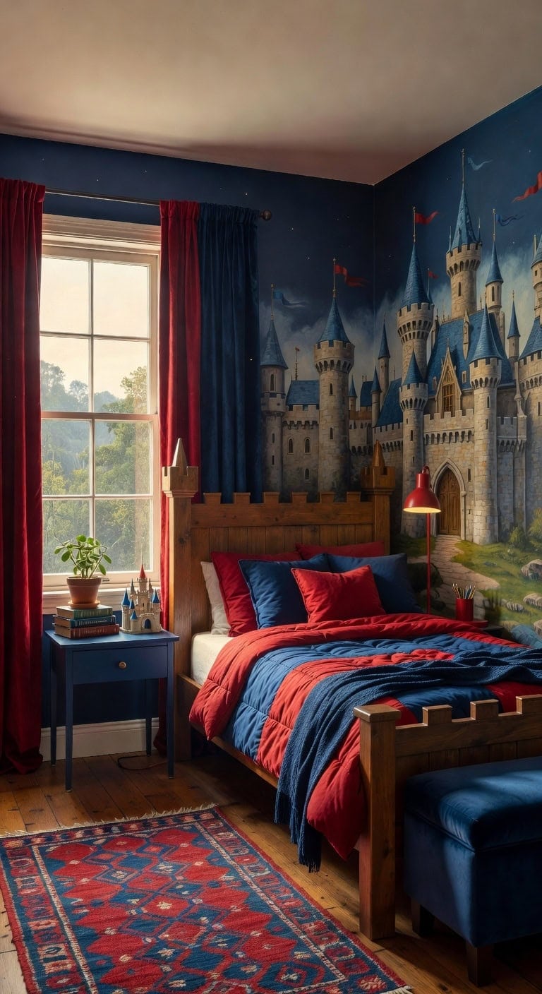 red blue castle bedroom