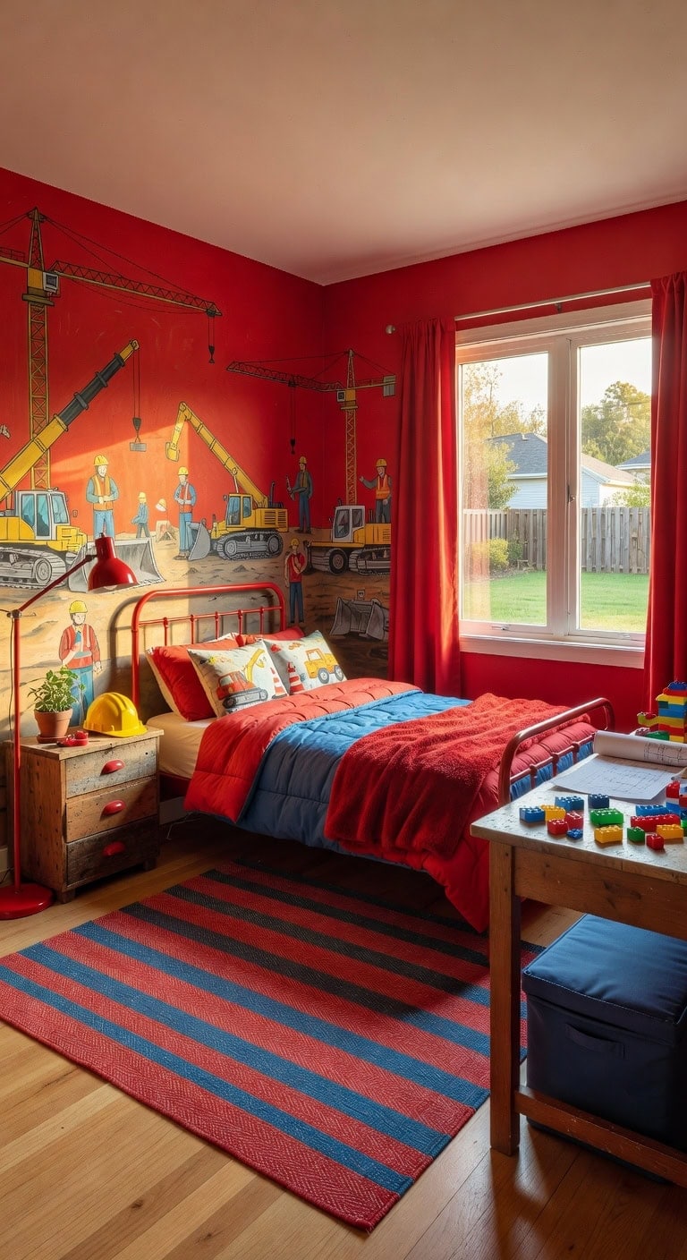 red blue construction kids bedroom