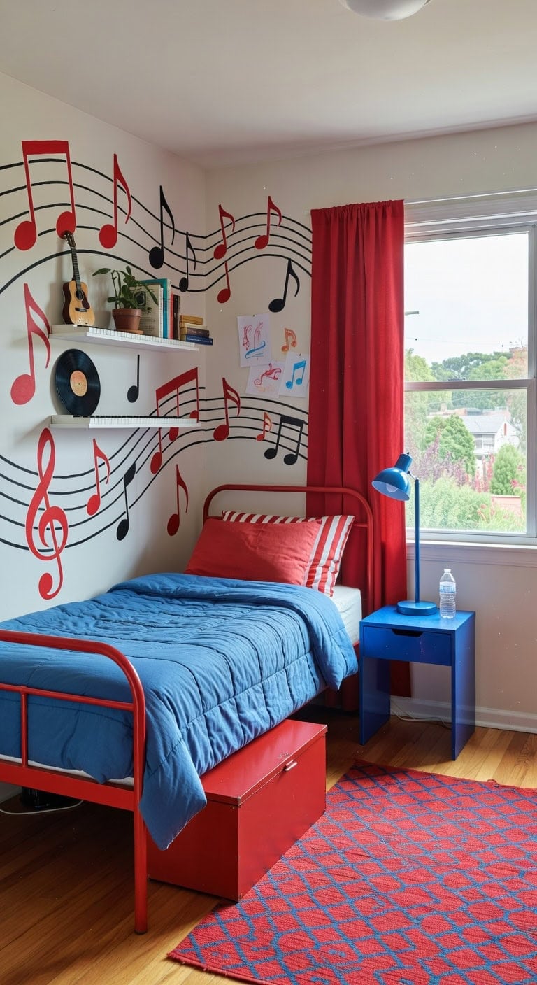red blue musical kids bedroom