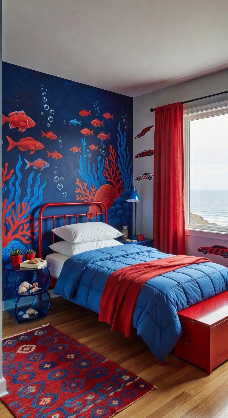 red blue racing bedroom