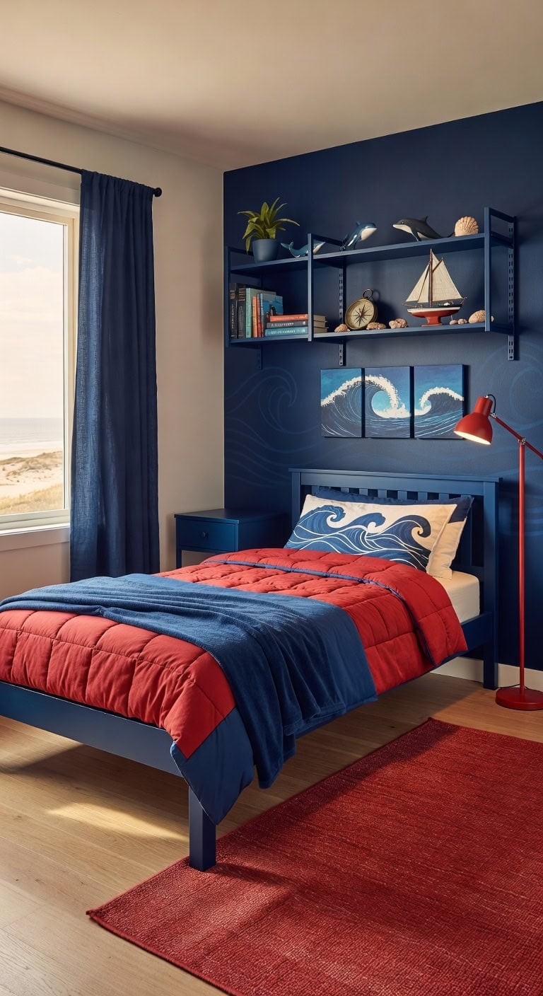 red navy ocean kids bedroom
