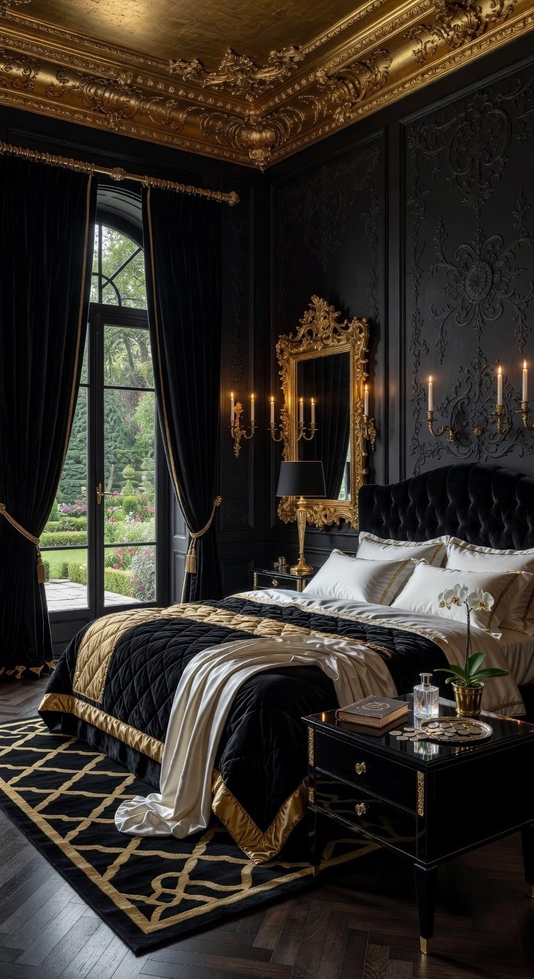 regal black gold baroque bedroom