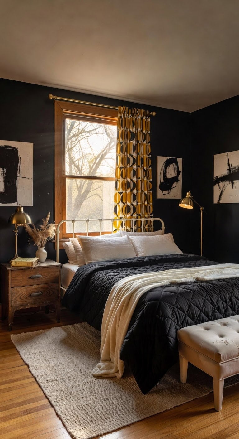 retro black comfort bedroom