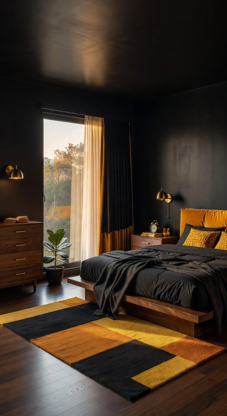 retro black mustard bedroom