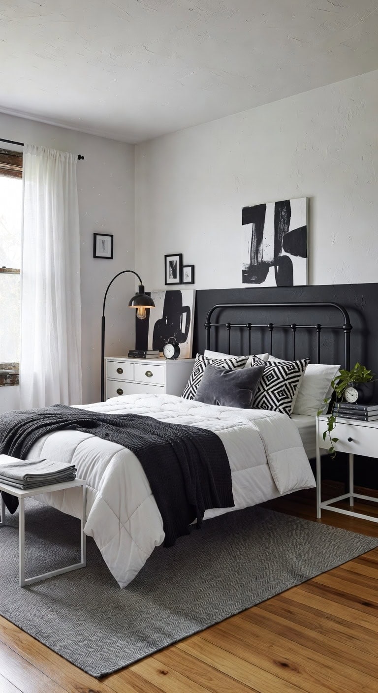 retro monochrome bedroom elegance