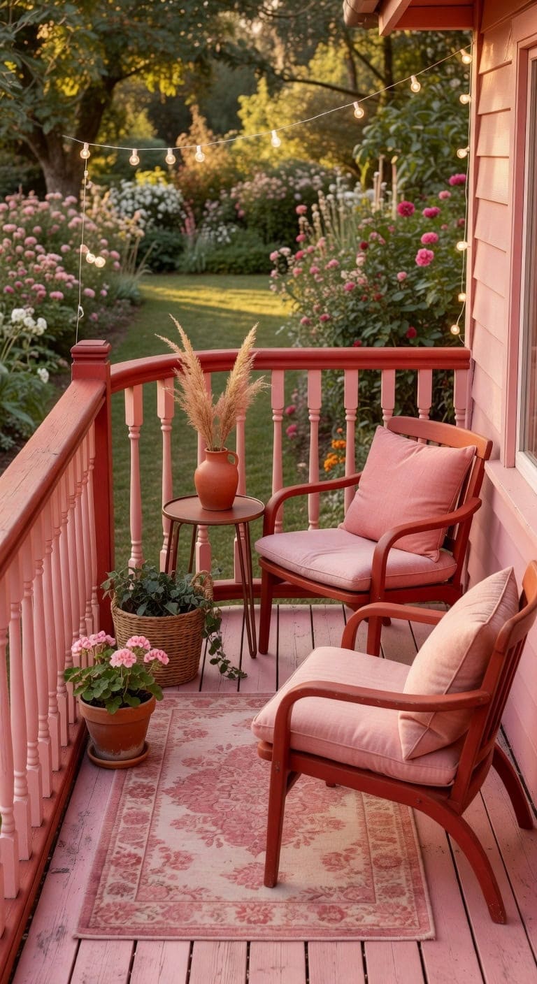 retro pink burnt sienna balcony
