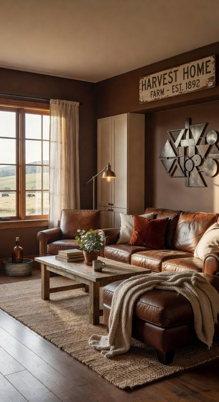 rich brown farmhouse livingroom