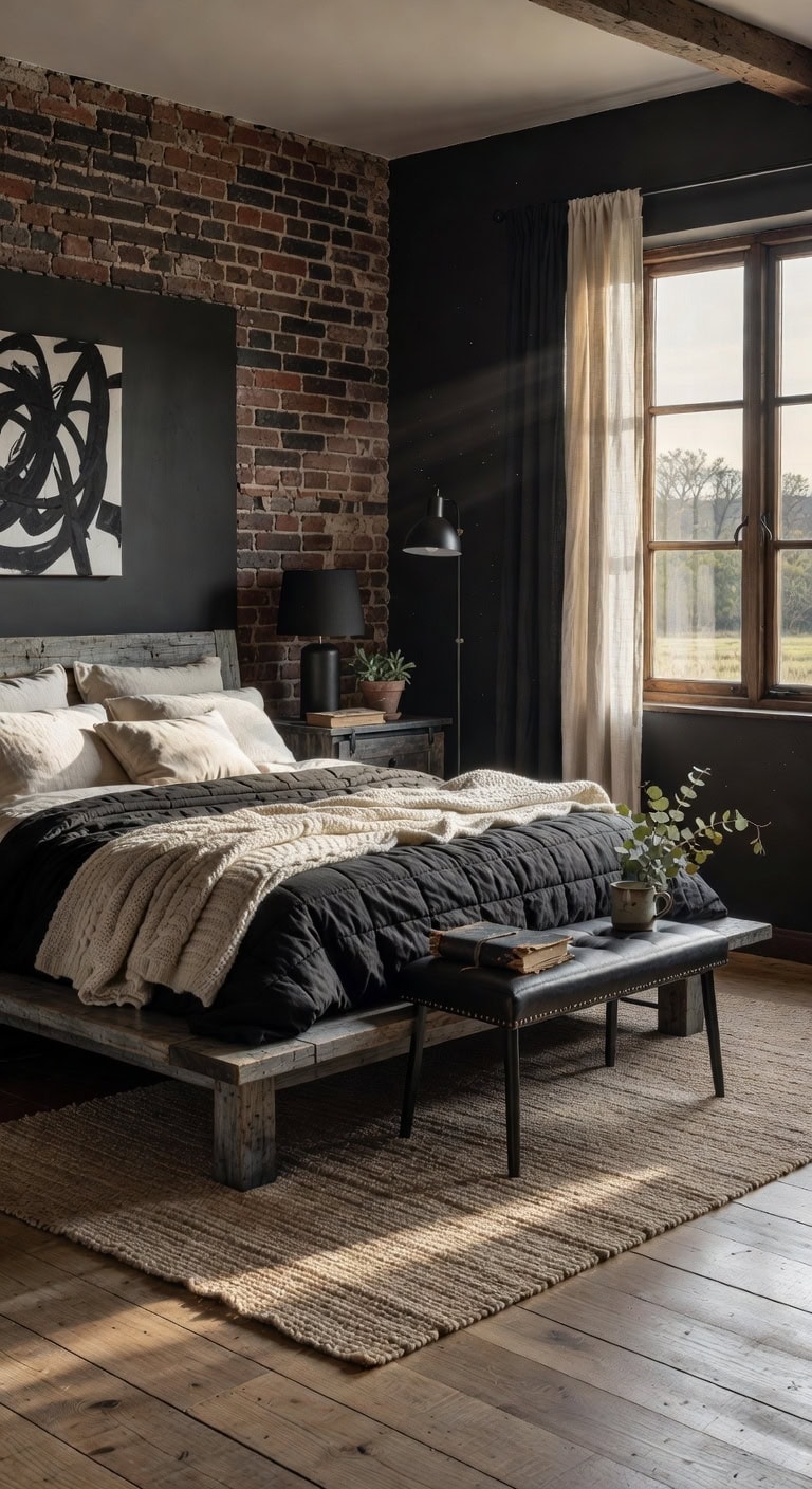 rustic bedroom black comforter
