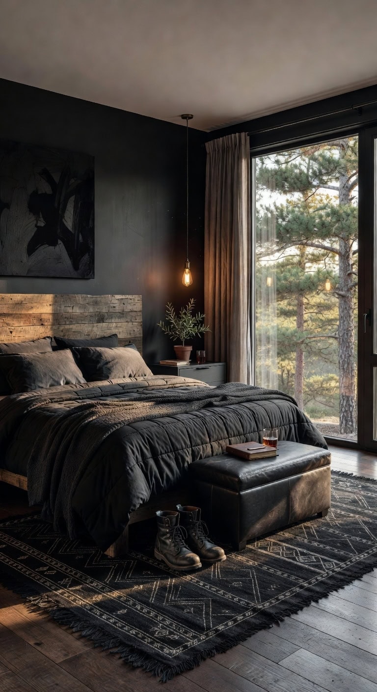 rustic black bedroom retreat