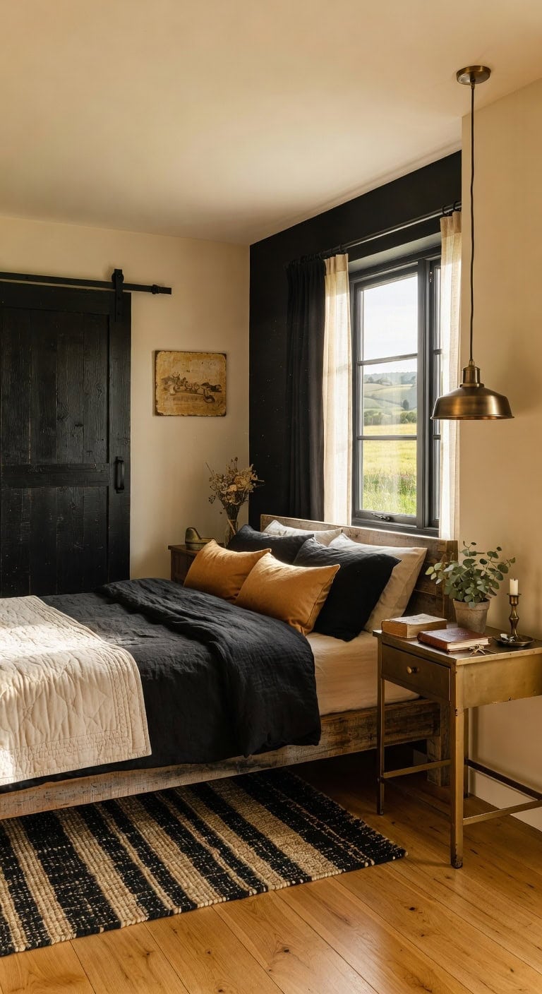 rustic black gold bedroom