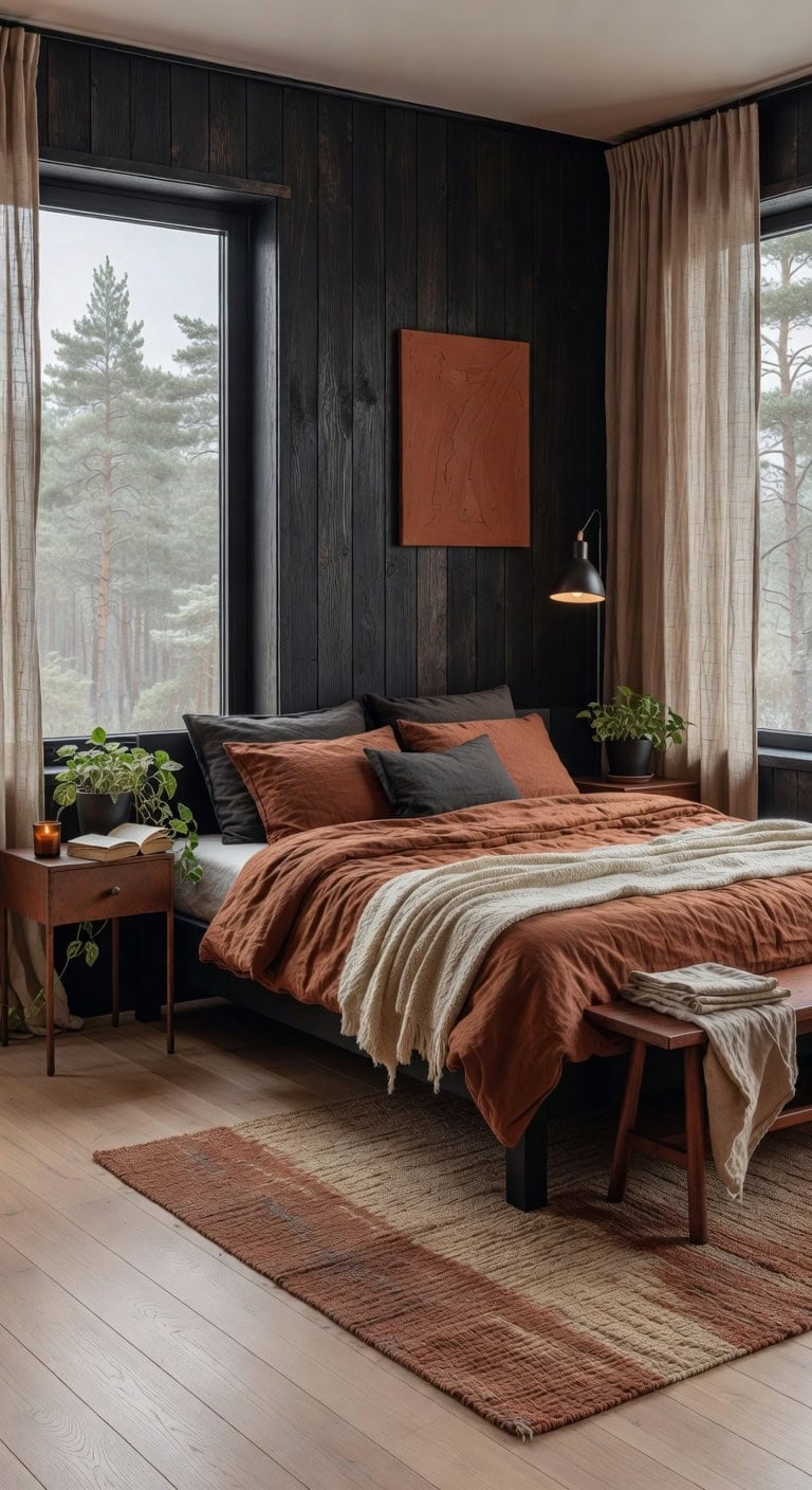 rustic black scandinavian bedroom