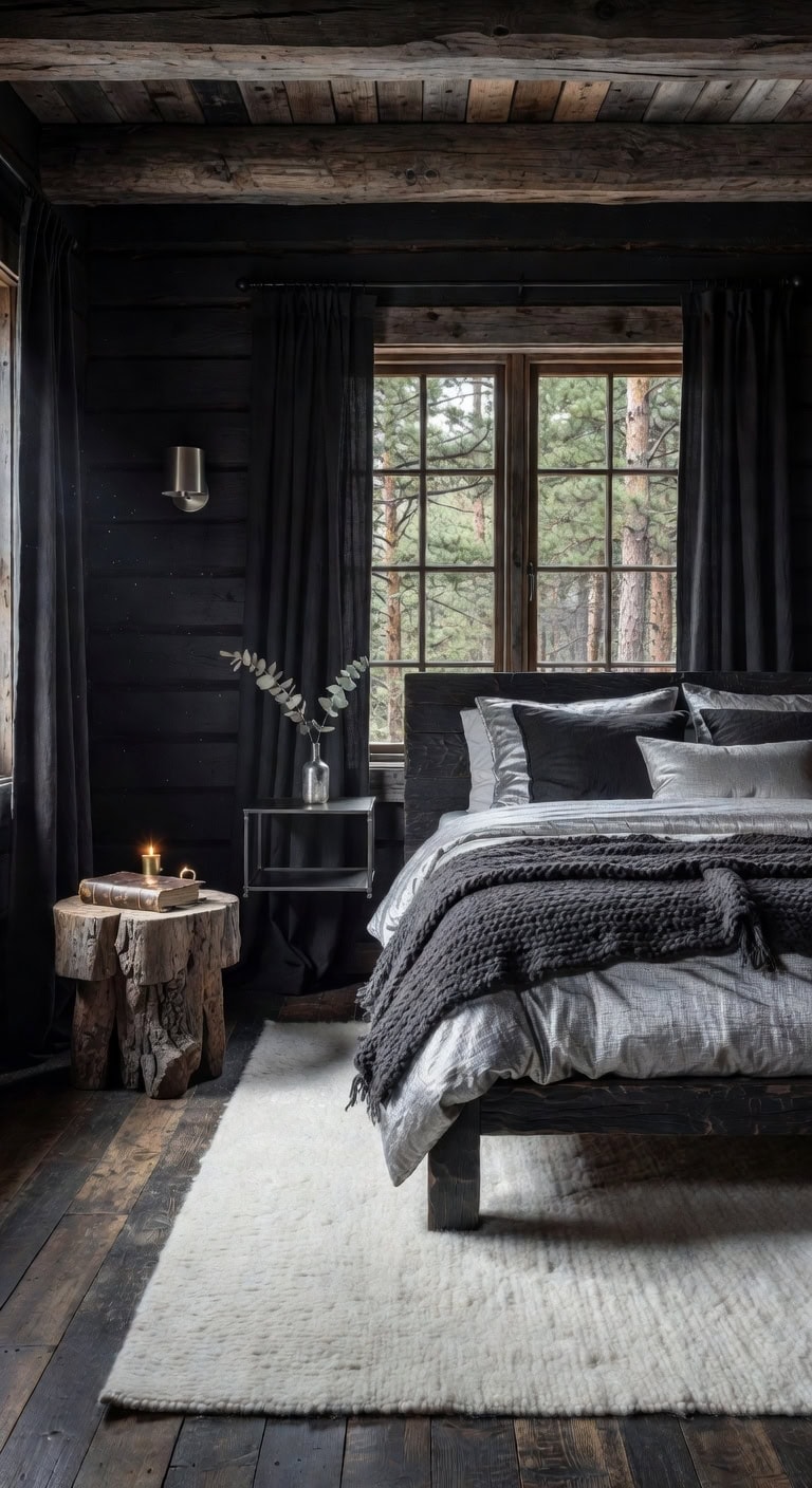 rustic black silver bedroom