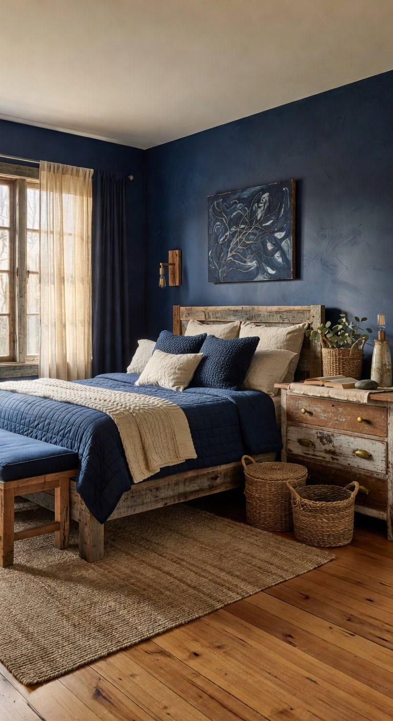 rustic blue bedroom transformation