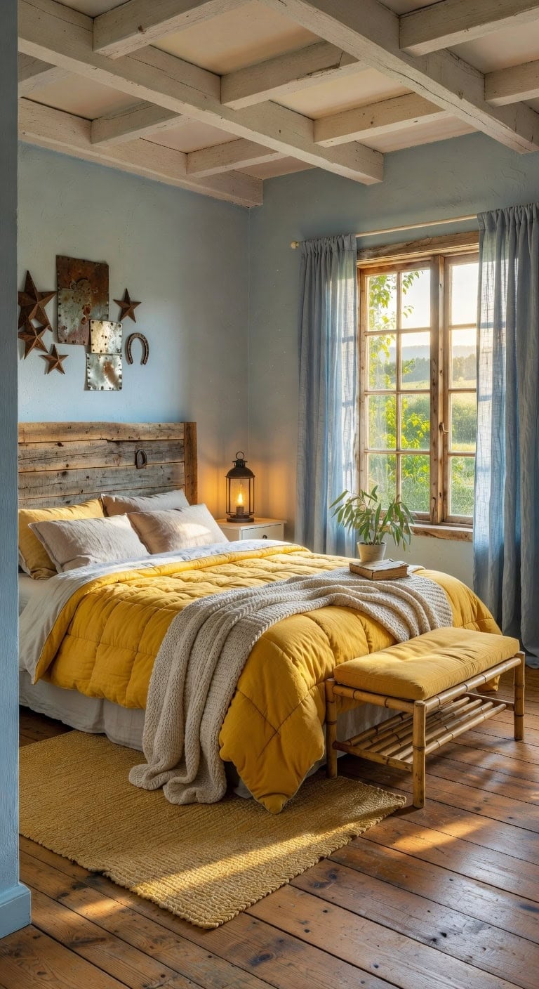 rustic blue yellow bedroom retreat