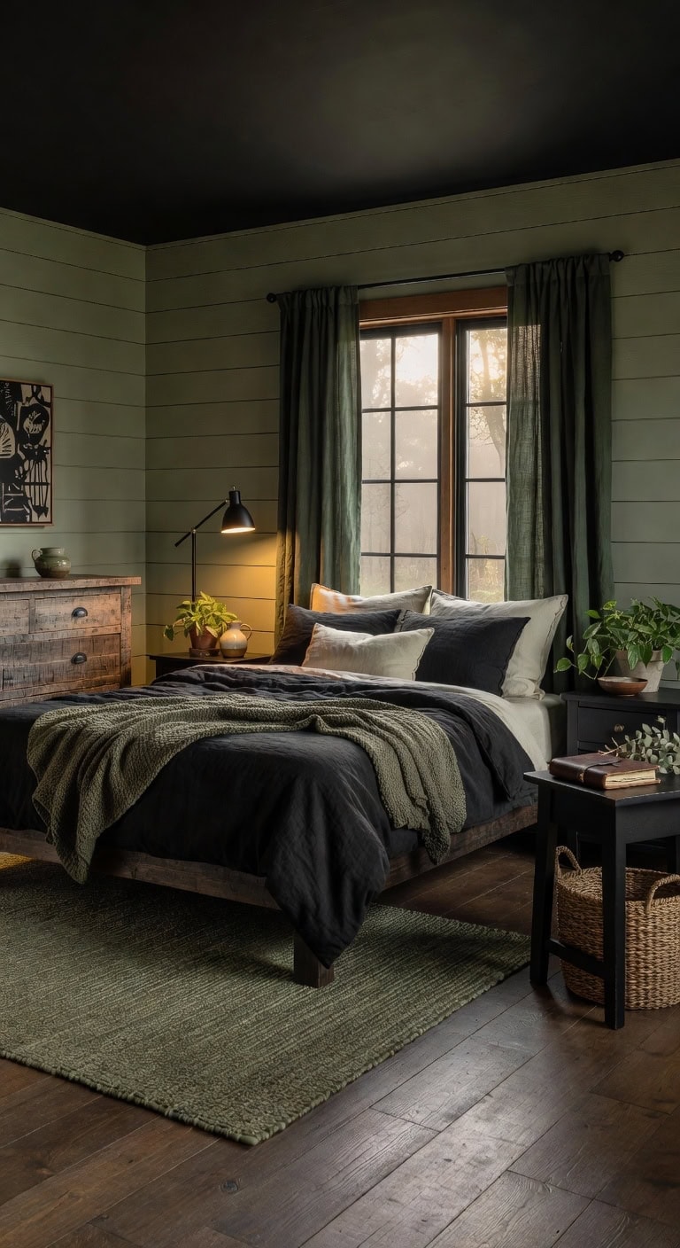 rustic green cottage bedroom
