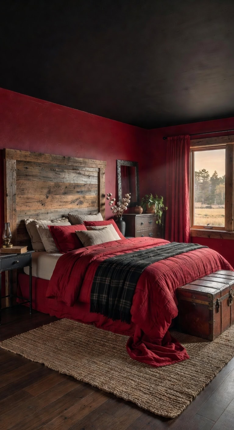 rustic red bedroom retreat