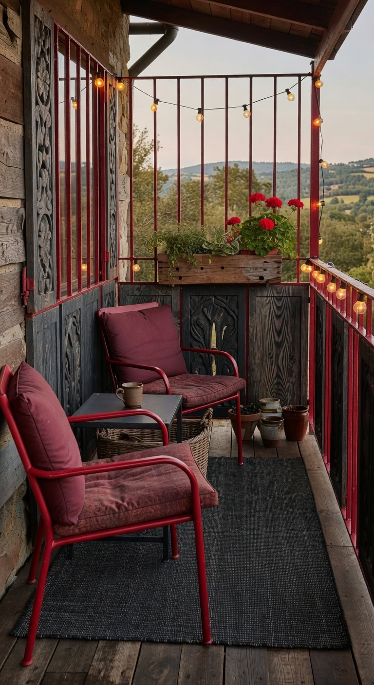 rustic red charcoal balcony