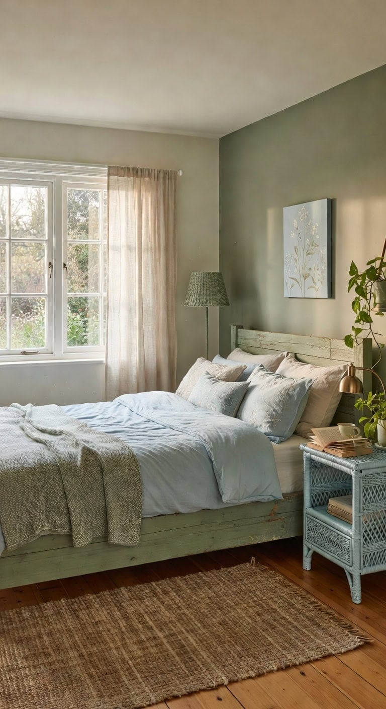 sage blue cottage bedroom