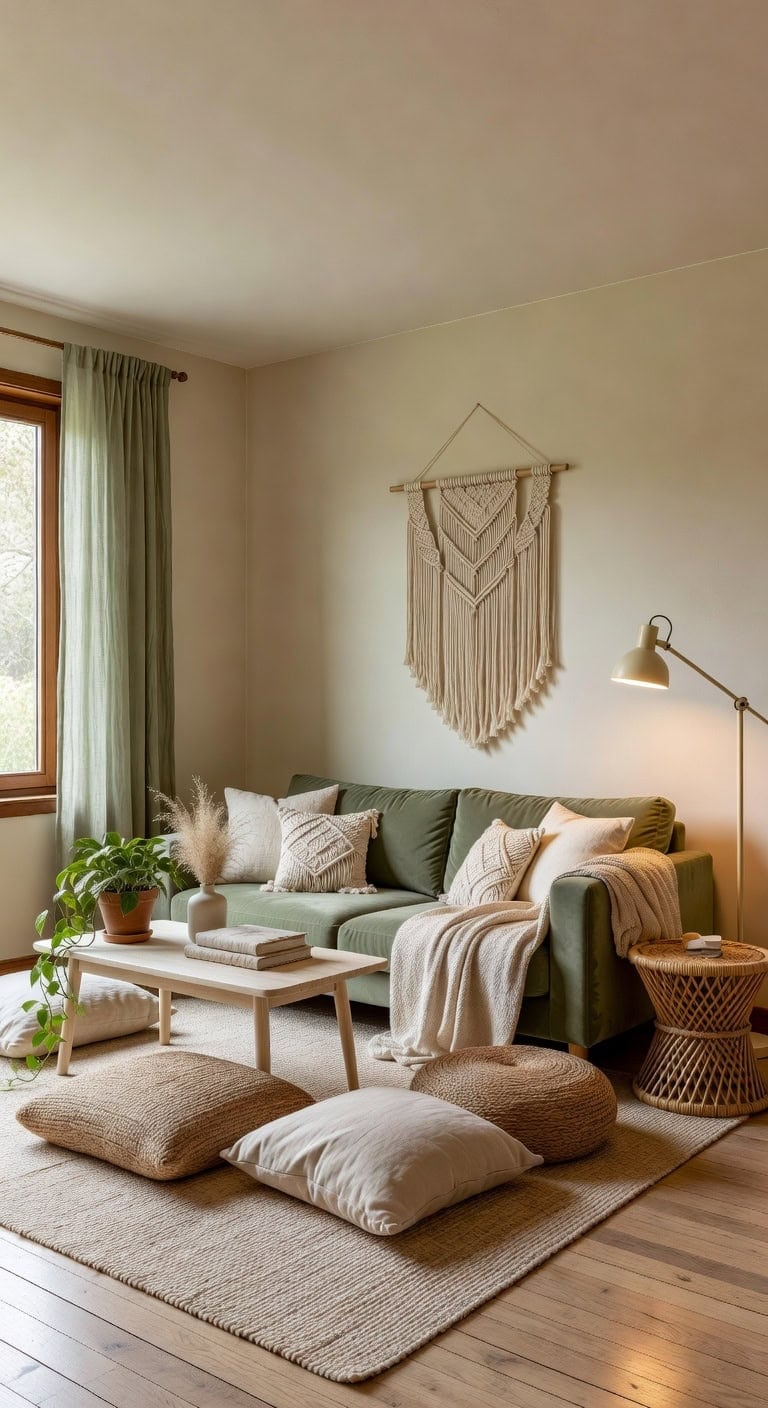 sage cream boho living