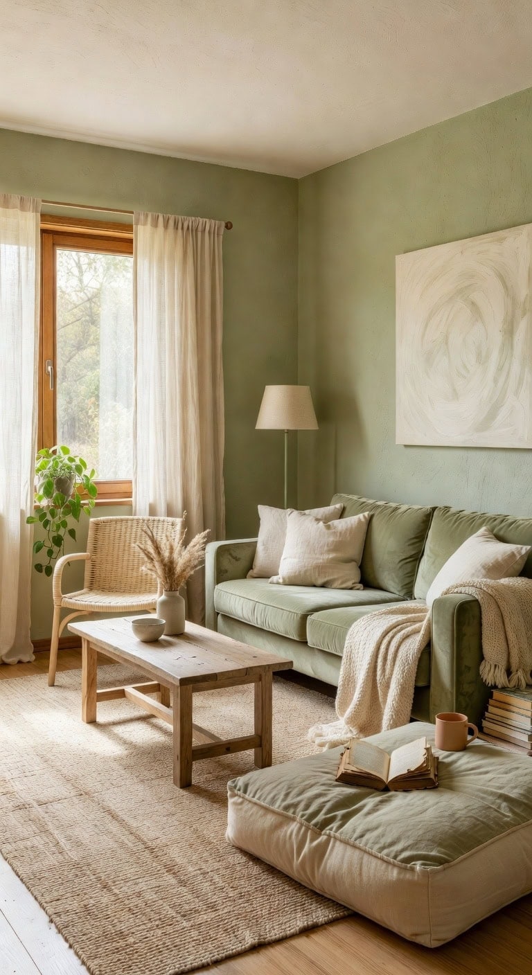 sage cream cozy reading