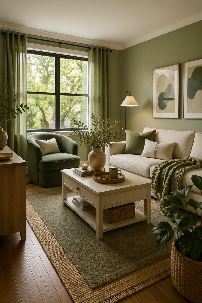 sage cream living room