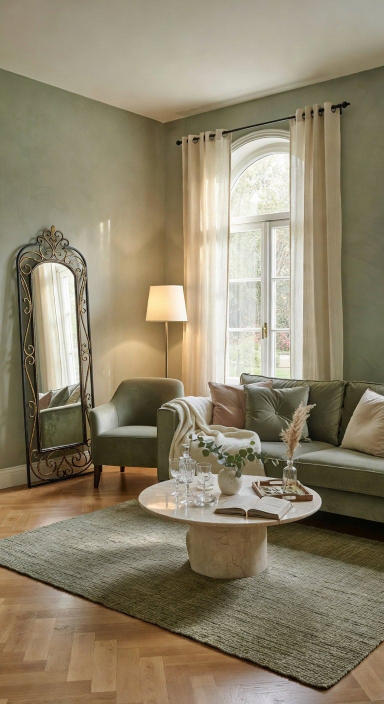 sage green art nouveau living