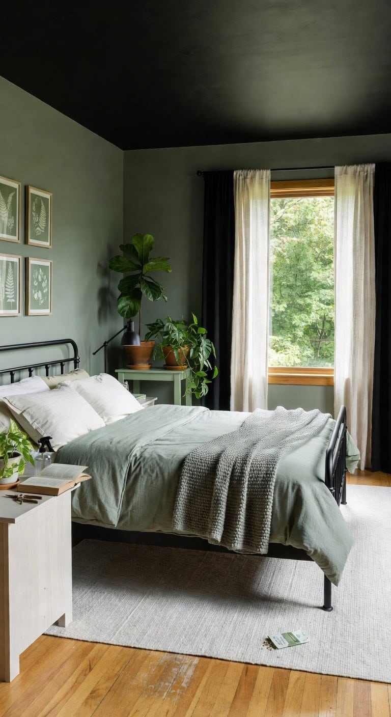 sage green botanical bedroom