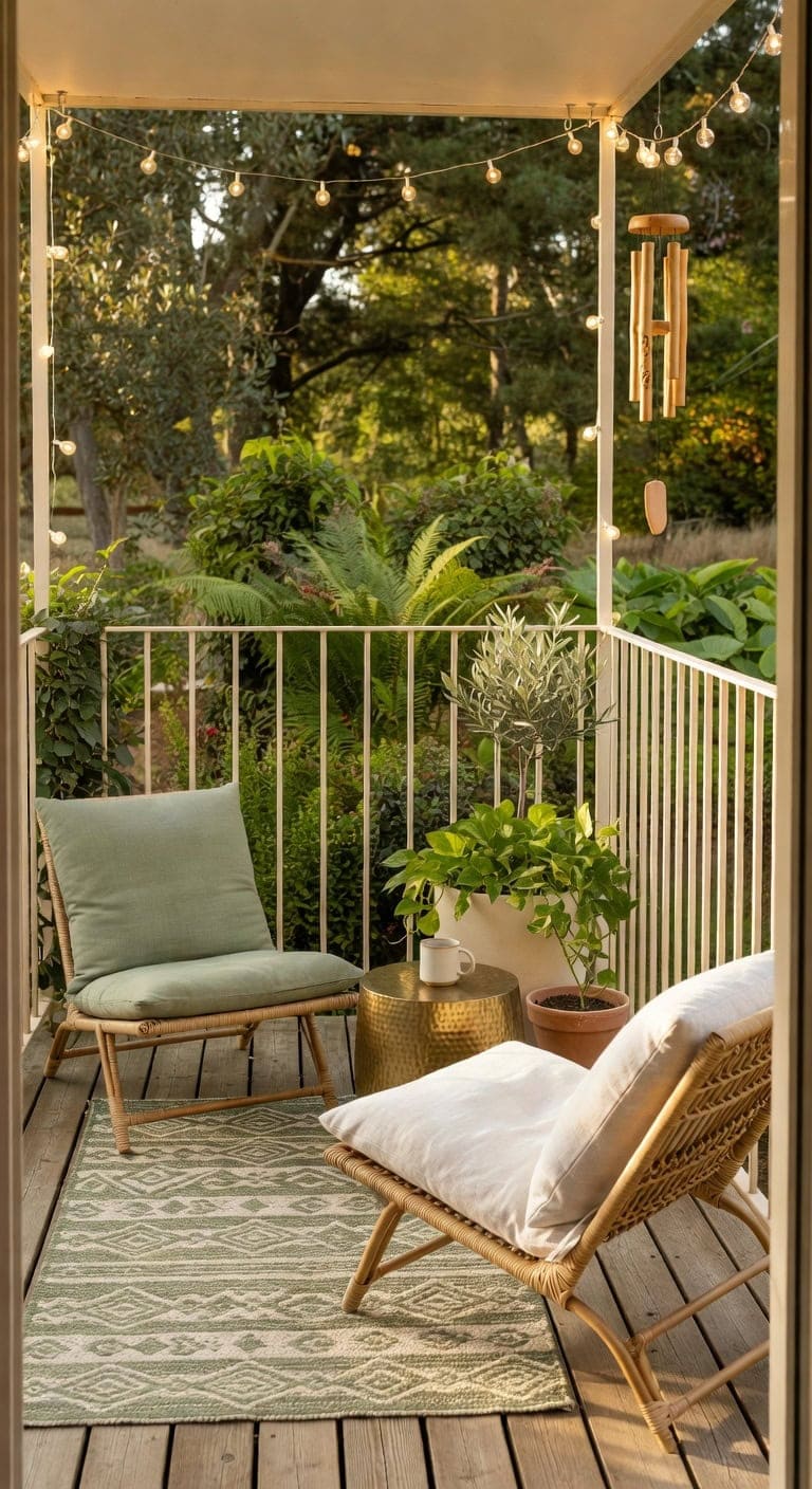 sage green cozy boho balcony