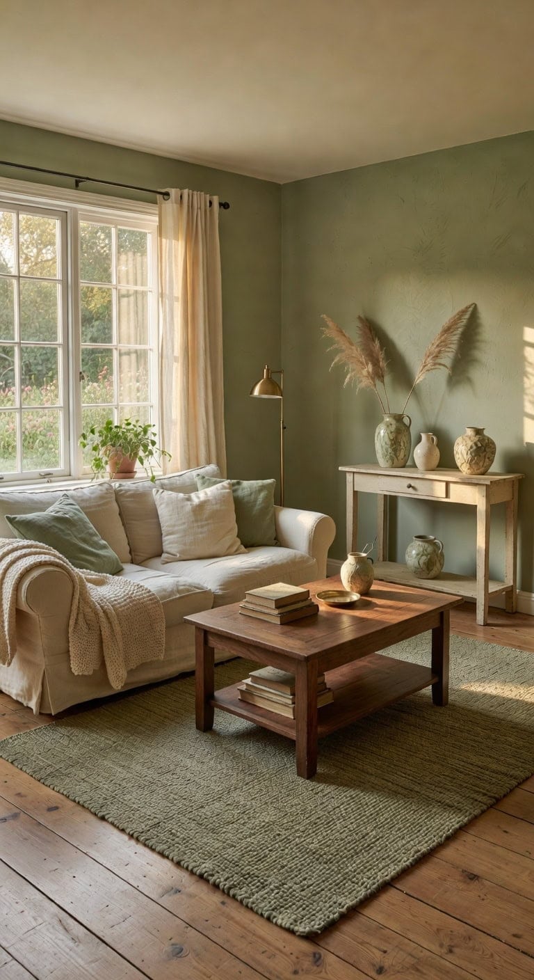 sage green cream living room