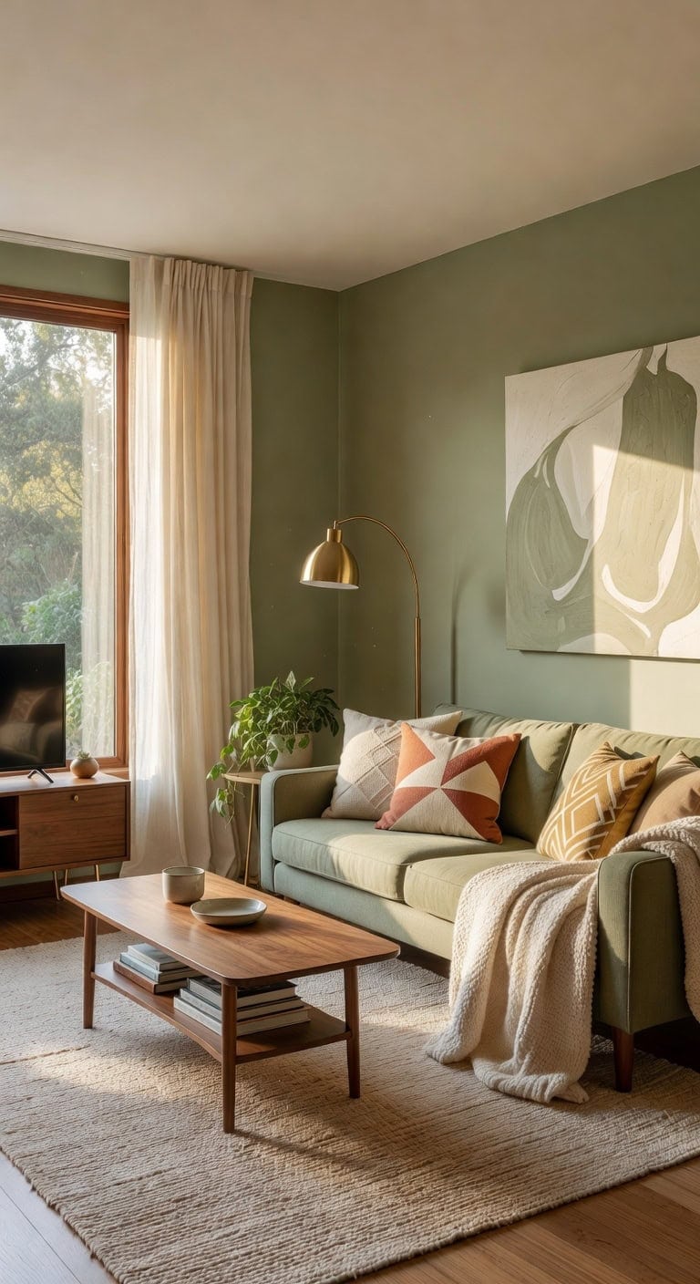 sage green mid century living