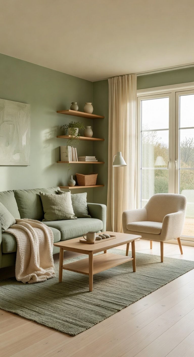sage green scandinavian living room