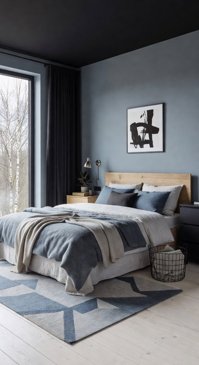 scandinavian black gray bedroom
