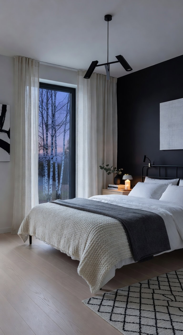 scandinavian black white bedroom