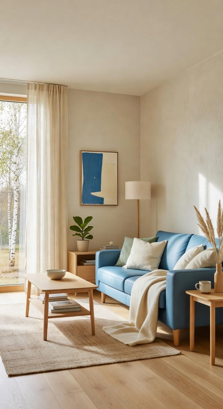 scandinavian blue cream living room